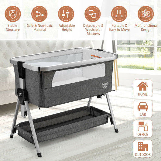 Baby Bed Side Crib Portable Adjustable Infant Travel Sleeper Bassinet-Dark Gray