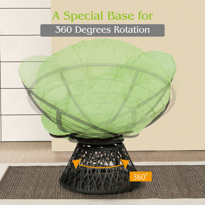 Rattan Papasan Chair Ergonomic 360-degree Swivel Soft Cushion Garden-Green