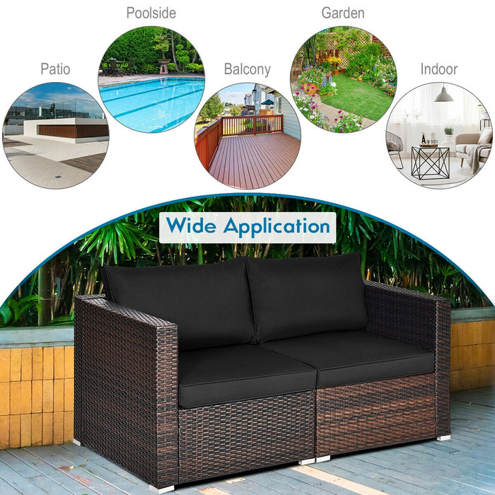 2PCS Patio Rattan Sectional Conversation Sofa Set-Black