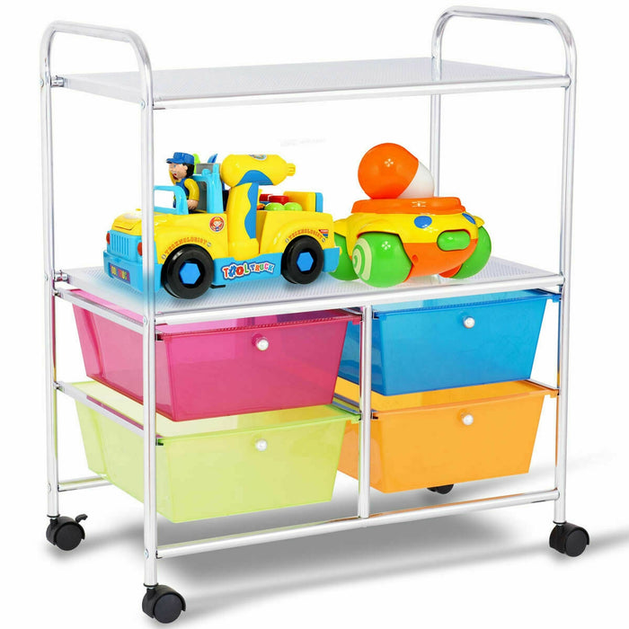 Mobile 4 Drawers Shelves Rolling Storage Cart Rack-Transparent Multicolor