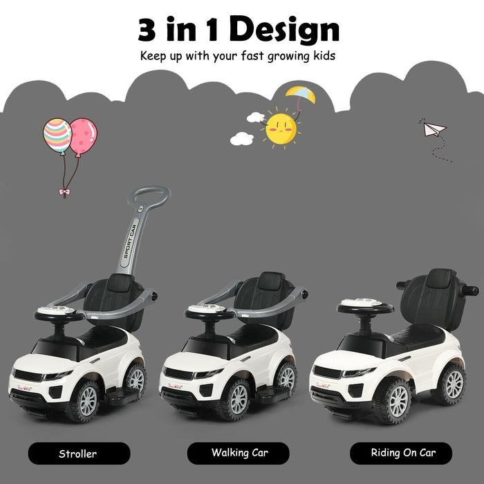 3 In 1 Ride on Push Car Toddler Stroller Sliding Car with Music-White