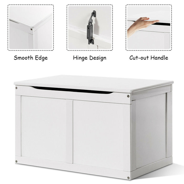 Safety Hinge Wooden Chest Organizer Toy Storage Box-White