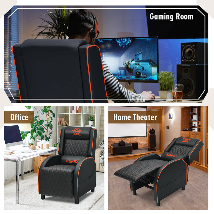 Massage Gaming Recliner Chair with Headrest and Adjustable Backrest for Home Theater-Orange