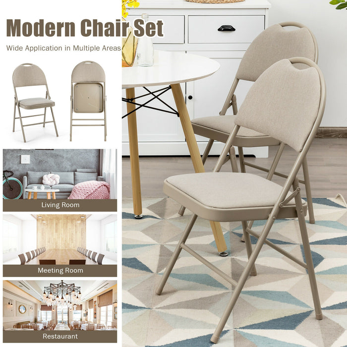 6 Pack Folding Chairs Portable Padded Office Kitchen Dining Chairs-Beige