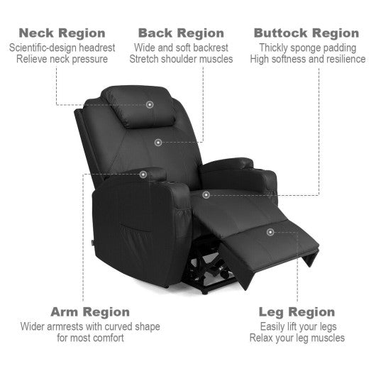 Power Lift Recliner Chair with Massage and Heat for Elderly with Remote Control-Black