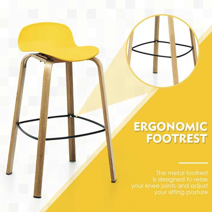 Set of 2 Modern Barstools Pub Chairs with Low Back and Metal Legs-Yellow