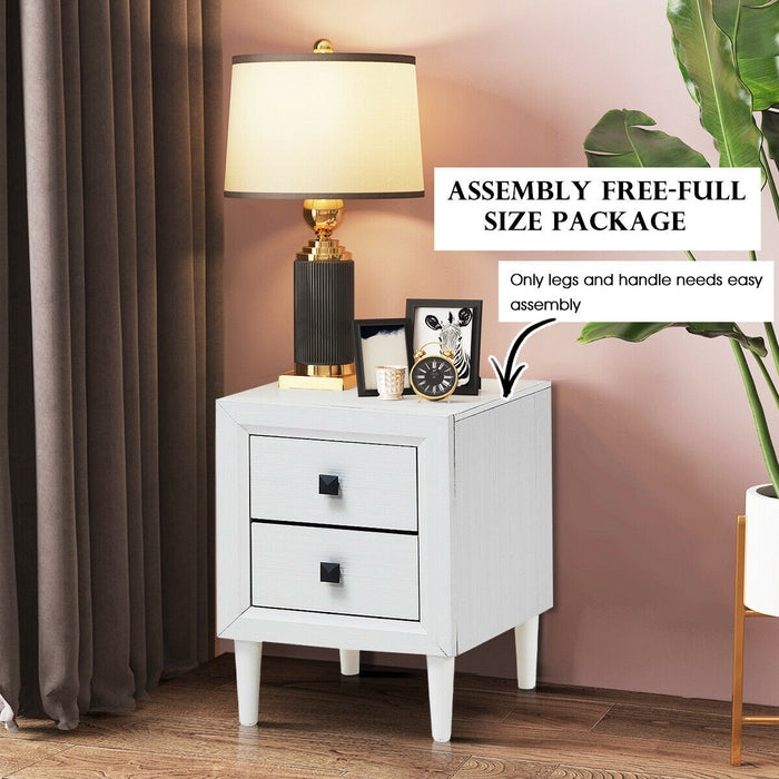 2Pcs Multipurpose Retro Nightstand with 2 Drawers-White