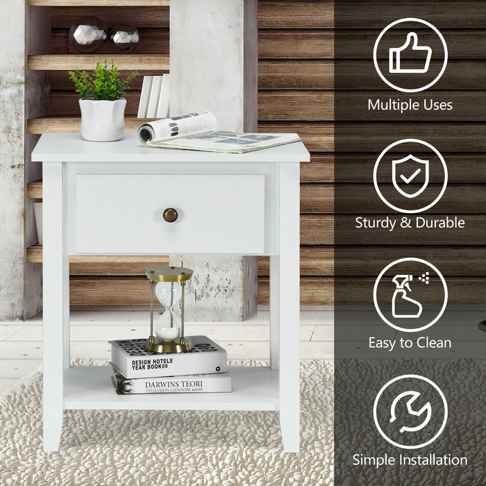 Nightstand with Drawer and Storage Shelf for Bedroom Living Room-Wine