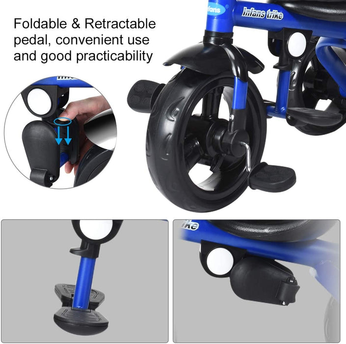 4-in-1 Kids Tricycle with Adjustable Push Handle-Blue