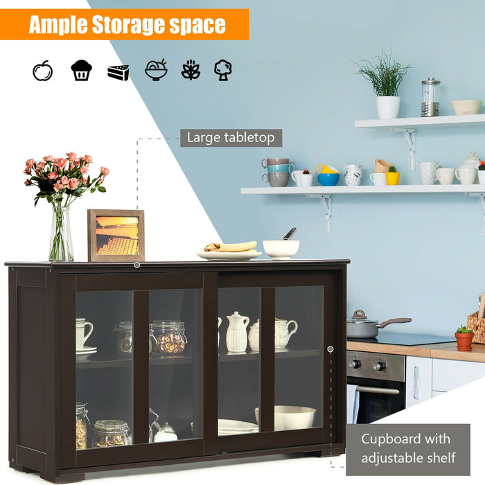 Sideboard Buffet Cupboard Storage Cabinet with Sliding Door-Brown