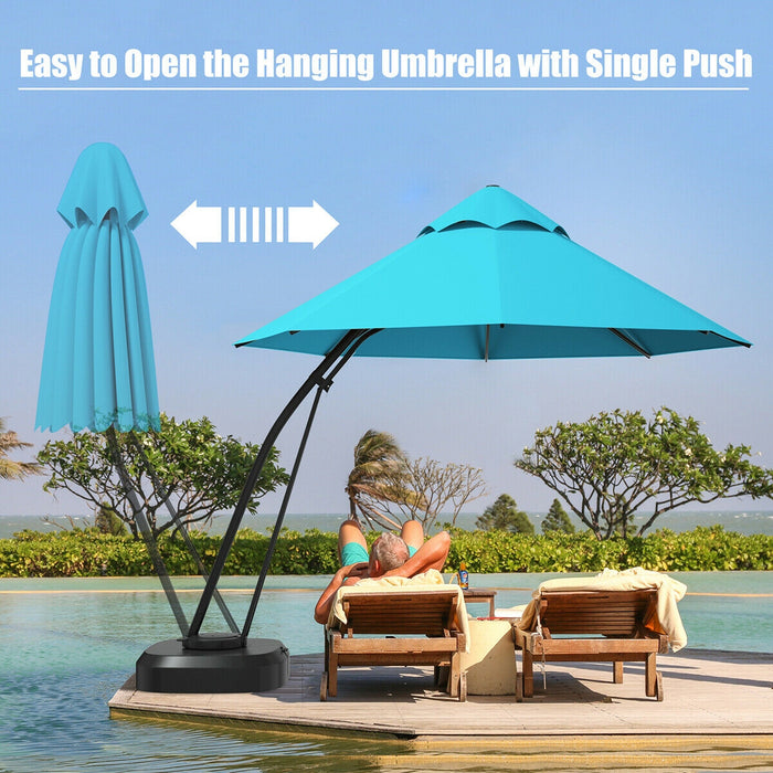 11 Feet Outdoor Cantilever Hanging Umbrella with Base and Wheels-Turquoise