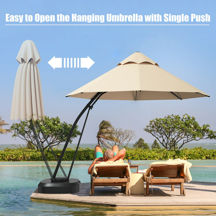 11 Feet Outdoor Cantilever Hanging Umbrella with Base and Wheels-Beige