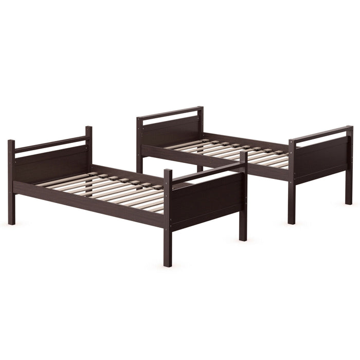 Twin Over Twin Bunk Bed Convertible 2 Individual Beds Wooden-Espresso