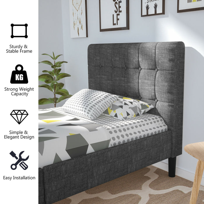 Platform Bed with Button Tufted Headboard-Gray