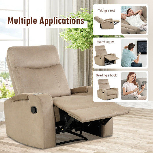 Recliner Chair Single Sofa Lounger with Arm Storage and Cup Holder for Living Room-Brown