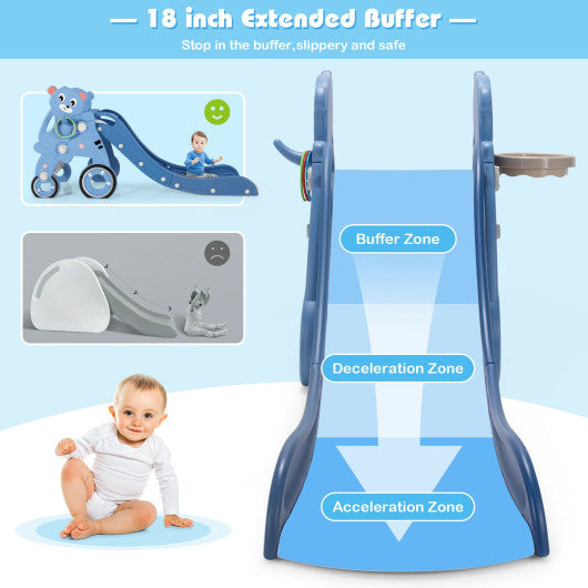 4-in-1 Foldable Baby Slide Toddler Climber Slide PlaySet with Ball-Blue