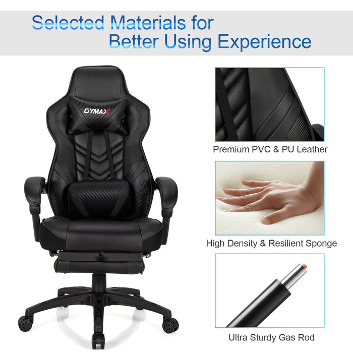 Adjustable Gaming Chair with Footrest and Lumbar Cushion for Office-Black