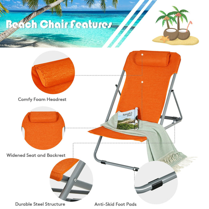 Portable Beach Chair Set of 2 with Headrest -Orange