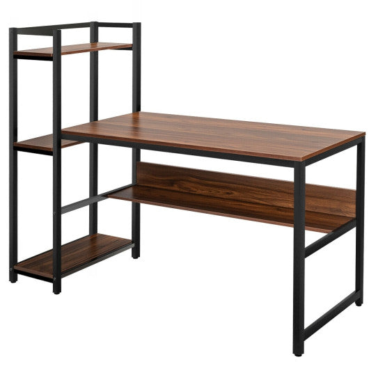 59-Inch Computer Desk Home Office Workstation 4-Tier Storage Shelves-Walnut