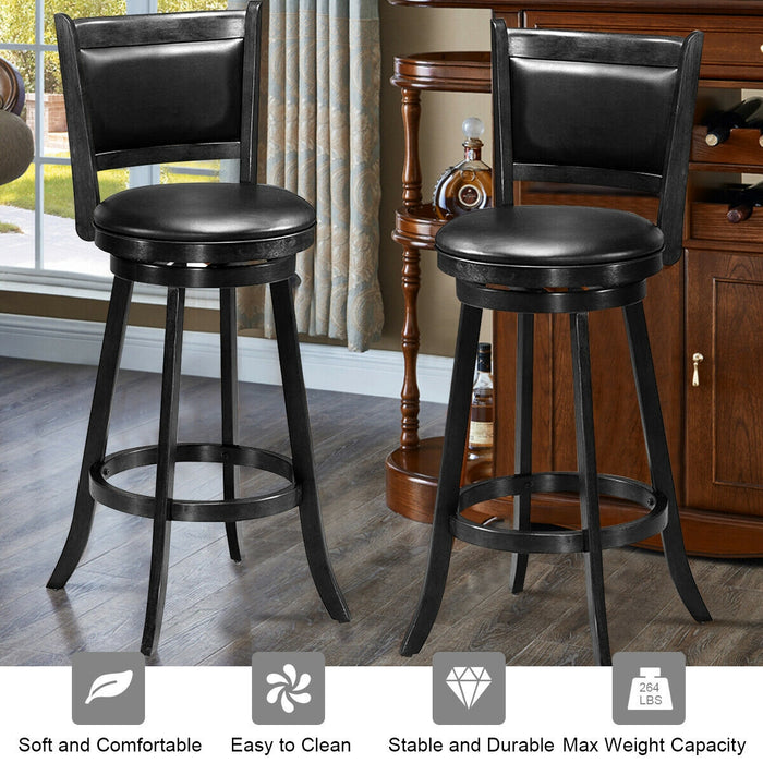 Set of 2 29 Inch Swivel Bar Height Stool Wood Dining Chair Barstool-Black