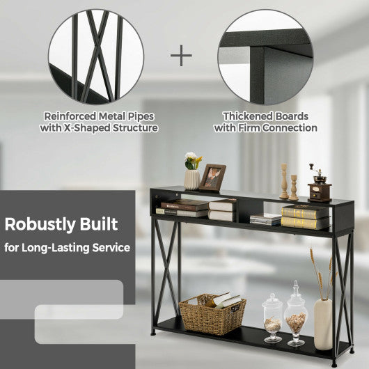 Console Table with Open Shelf and Storage Compartments Steel Frame-Black