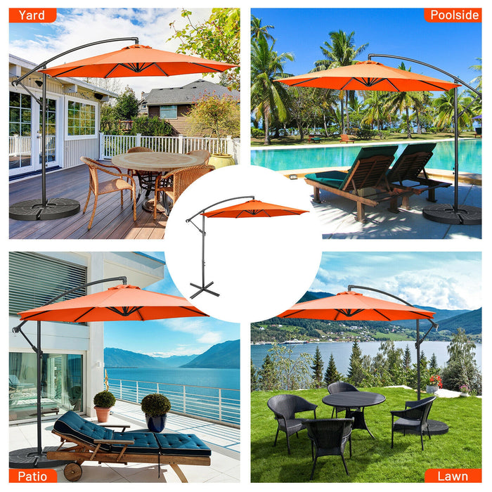 10 Feet Offset Umbrella with 8 Ribs Cantilever and Cross Base-Orange