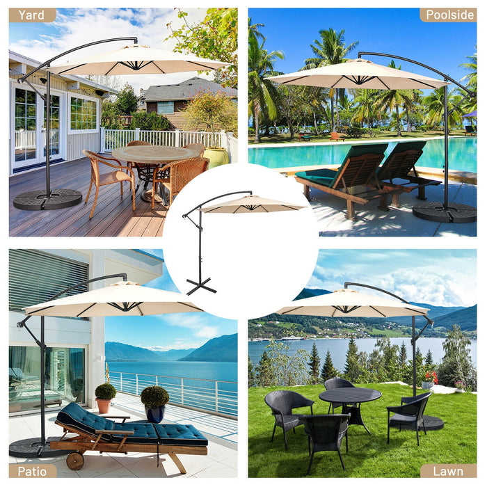 10 Feet Offset Umbrella with 8 Ribs Cantilever and Cross Base-Beige