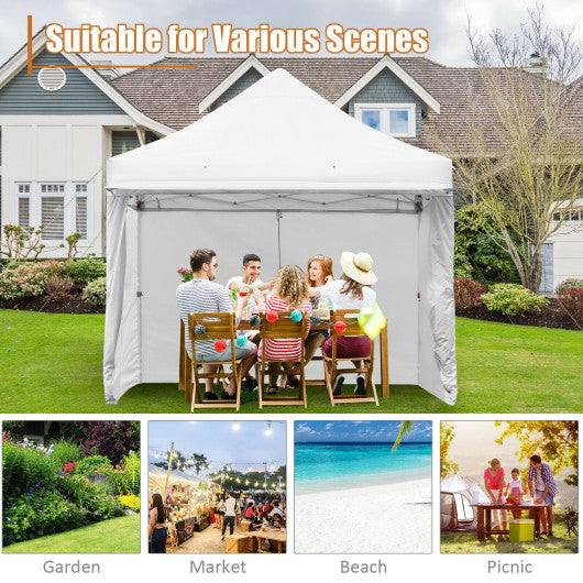 10 x 10 Feet Pop up Gazebo with 4 Height and Adjust Folding Awning-White