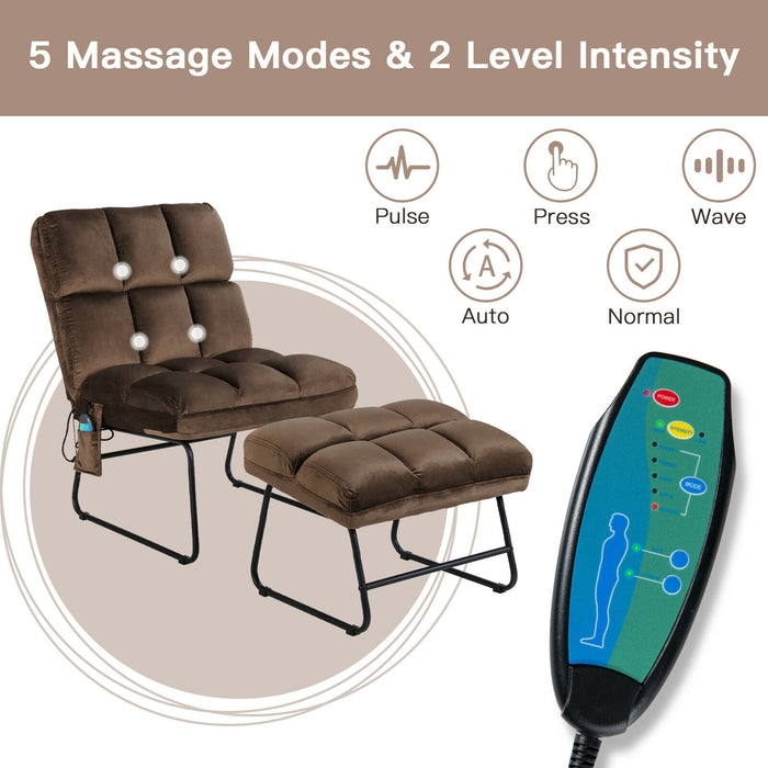 Velvet Massage Recliners with Ottoman Remote Control and Side Pocket-Brown