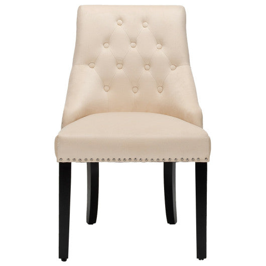 Modern Upholstered Button-Tufted Dining Chair with Naild Trim-Beige