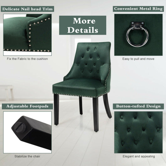 Modern Upholstered Button-Tufted Dining Chair with Naild Trim-Dark Green