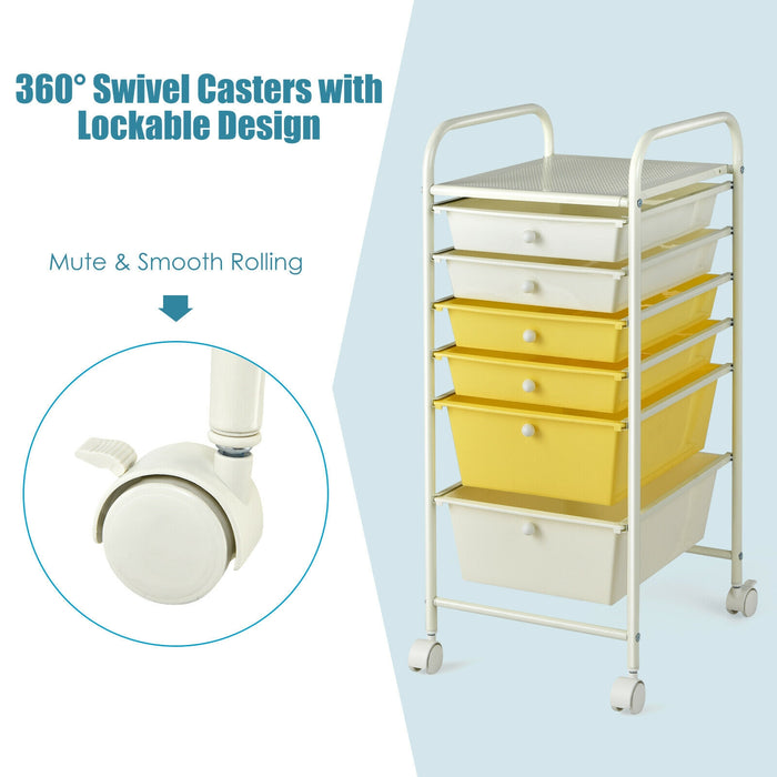 6 Drawers Rolling Storage Cart Organizer-Yellow