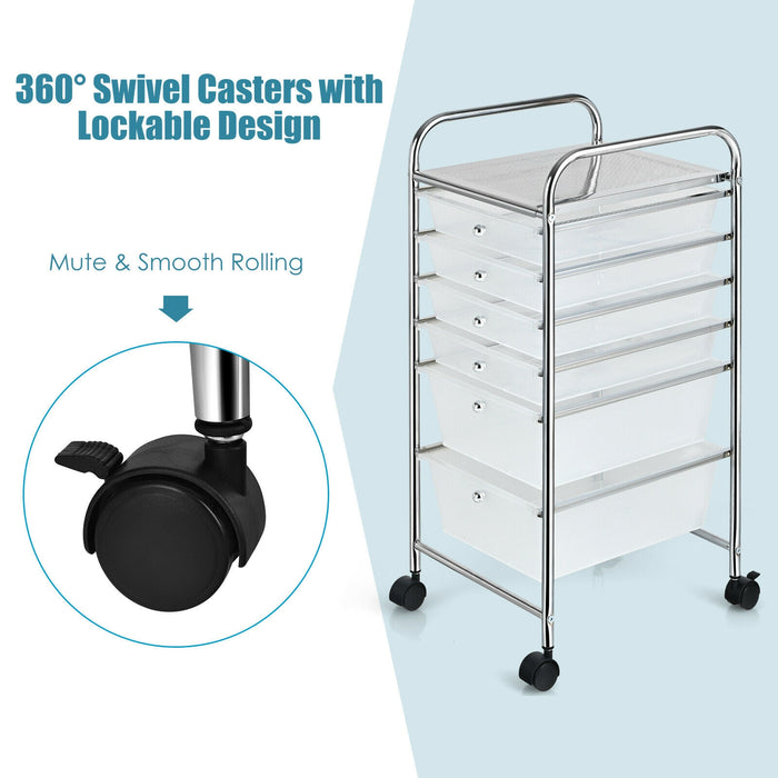 6 Drawers Rolling Storage Cart Organizer-Clear