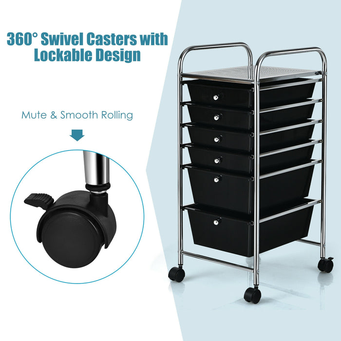 6 Drawers Rolling Storage Cart Organizer-Black