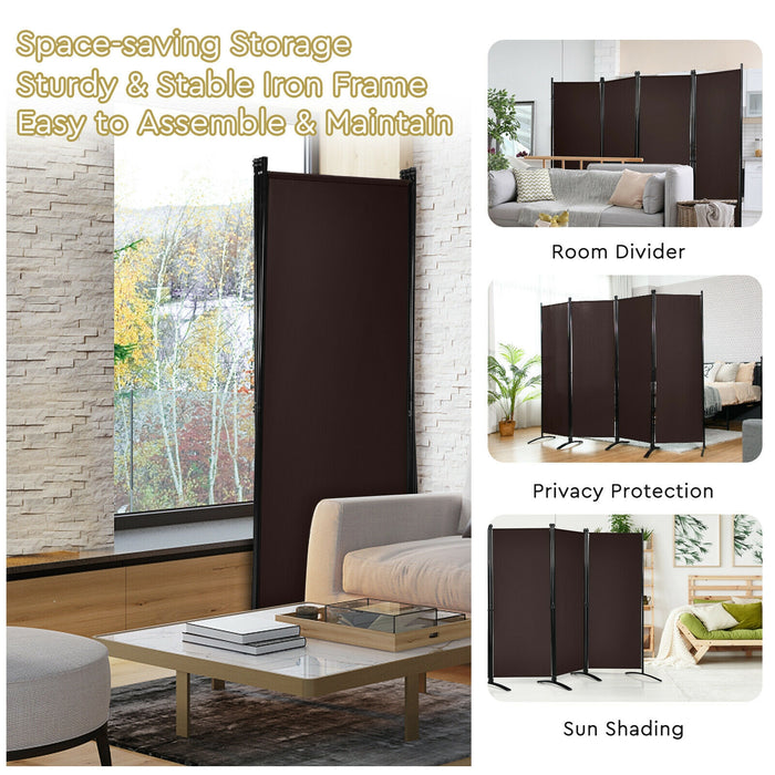 4-Panel  Room Divider with Steel Frame-Brown