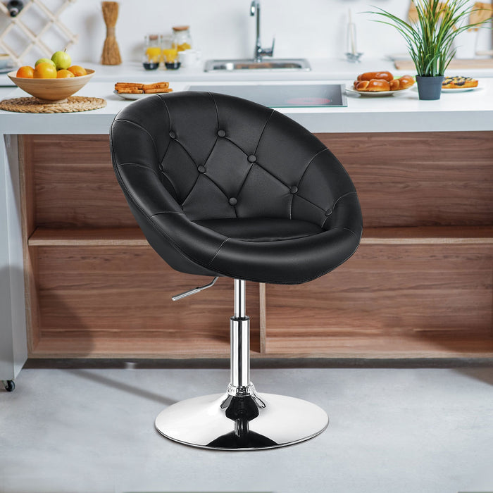 1 Piece Modern Adjustable Swivel Round PU Leather Chair-Black