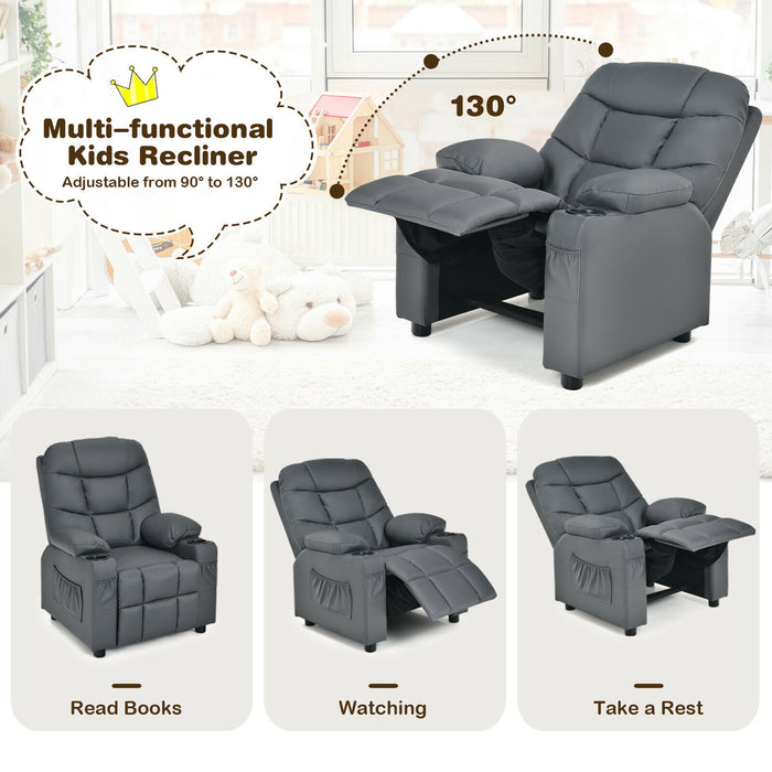 Kids Recliner Chair with Cup Holder and Footrest for Children-Gray