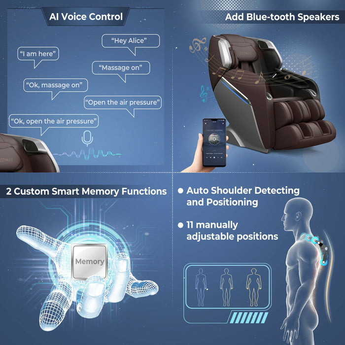 Therapy 08-Full Body Zero Gravity Massage Chair with SL Track Voice Control Heat-Brown