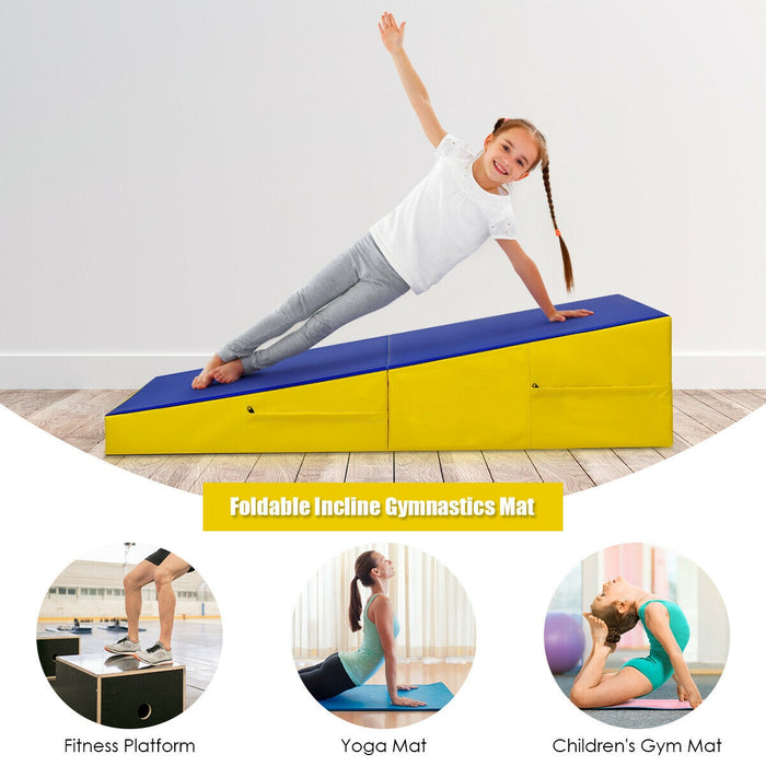 Folding Incline Mat Slope Cheese Gymnastics Gym Exercise Yellow