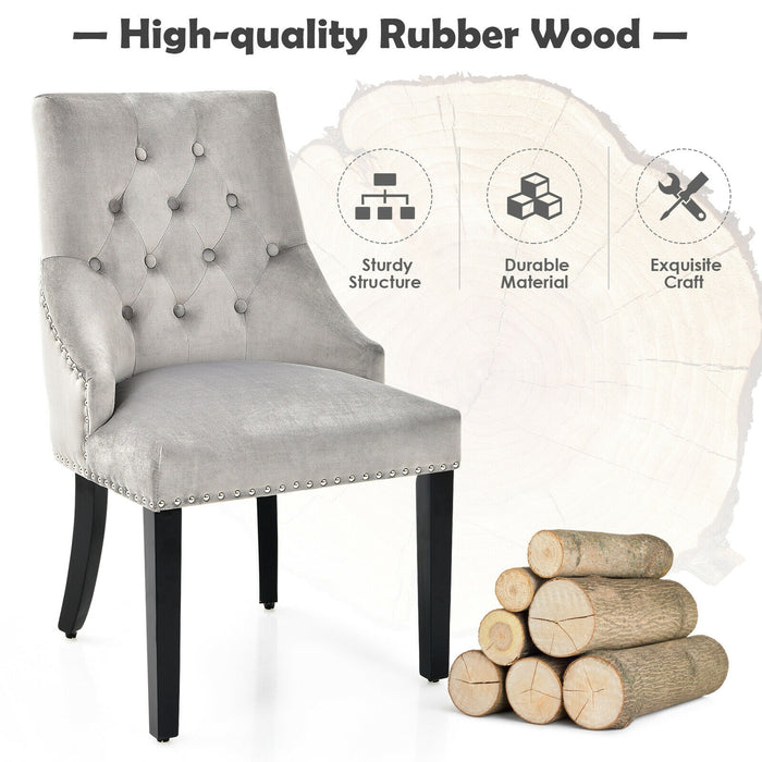 Modern Upholstered Button-Tufted Dining Chair with Naild Trim-Gray