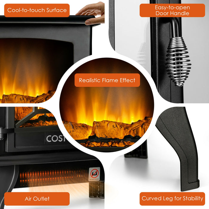 Freestanding Fireplace Heater with Realistic Dancing Flame Effect-Black