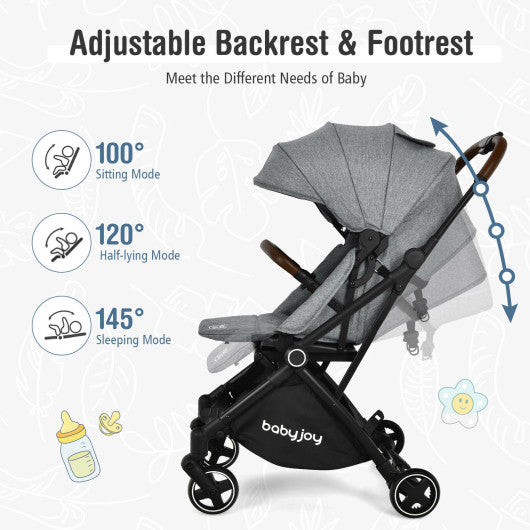 2-in-1 Convertible Aluminum Baby Stroller with Adjustable Canopy-Gray