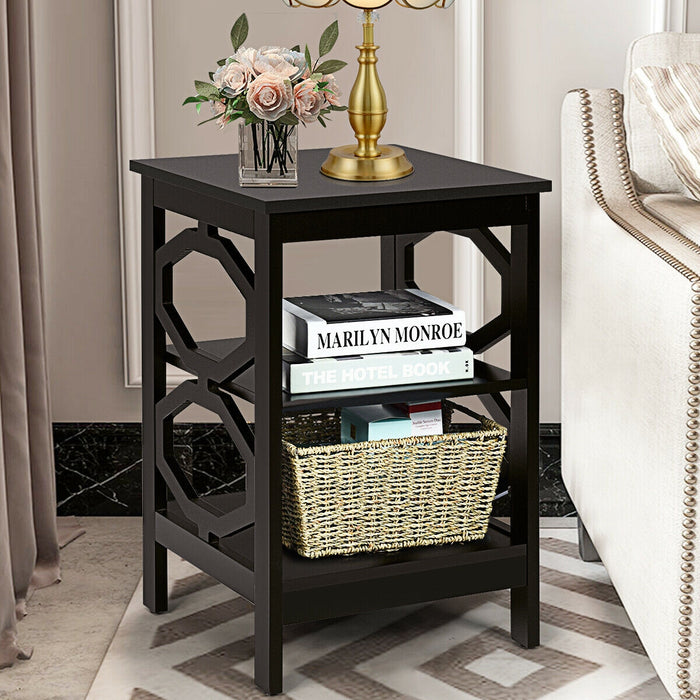 2 Pieces 3-Tier Nightstand Sofa Side End Table with Storage Display Shelf-Espresso