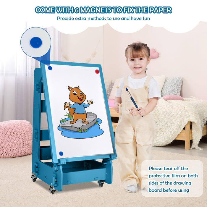 Multifunctional Kids' Standing Art Easel with Dry-Erase Board -Navy