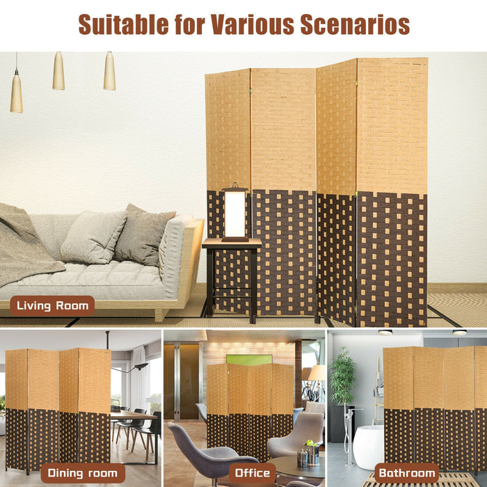 4 Panel Portable Folding Hand-Woven Wall Divider Suitable for Home Office-Brown