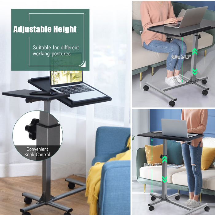 Adjustable Angle Height Rolling Laptop Table-Black