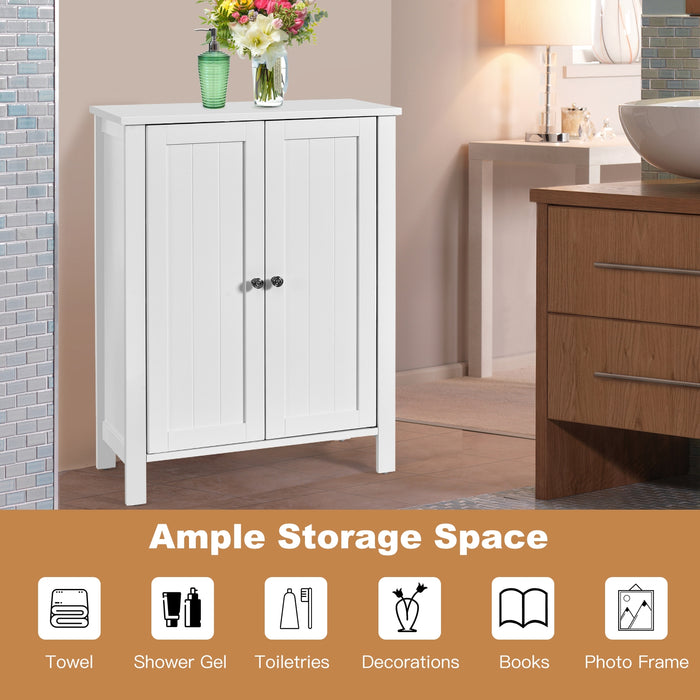 2-Door Bathroom Floor Storage Cabinet with Adjustable Shelf