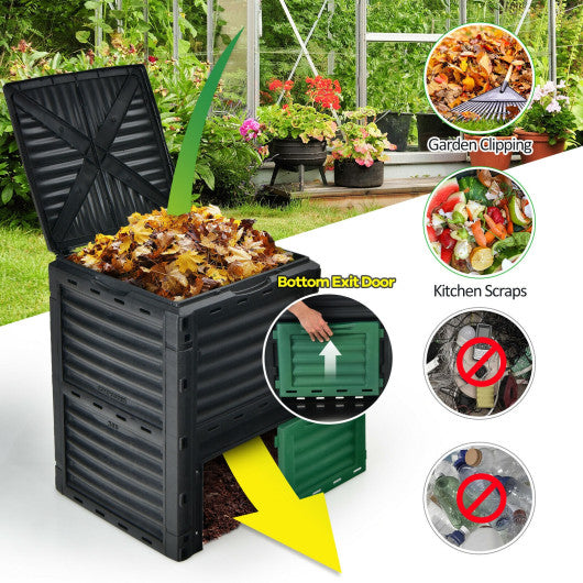 80-Gallon Outdoor Composter with Large Openable Lid and Bottom Exit Door