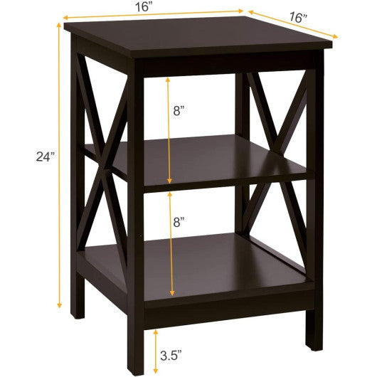 3-Tier X-Design Nightstands with Storage Shelves for Living Room Bedroom-Espresso