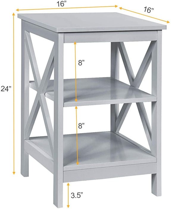 3-Tier X-Design Nightstands with Storage Shelves for Living Room Bedroom-Gray